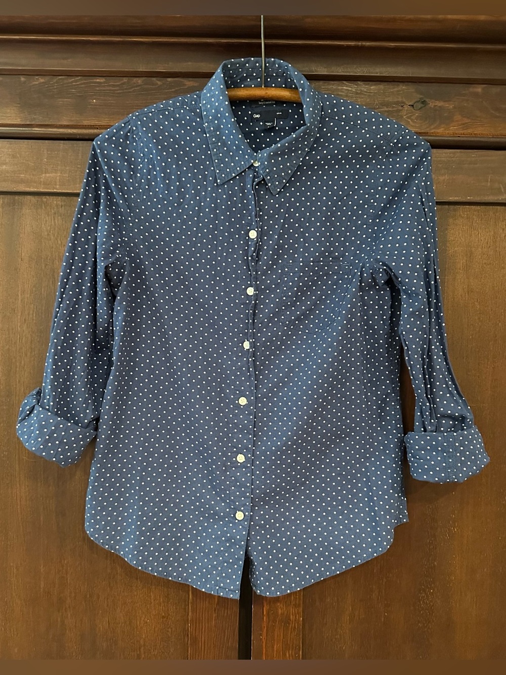 Gap • boyfriend fit • button down shirt • top • polka dots
